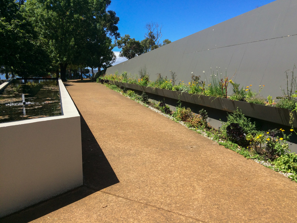  Outdoor ramp access to the garden area / lower level of  Peppermint Bay  restaurant and function centre in Woodbridge. 