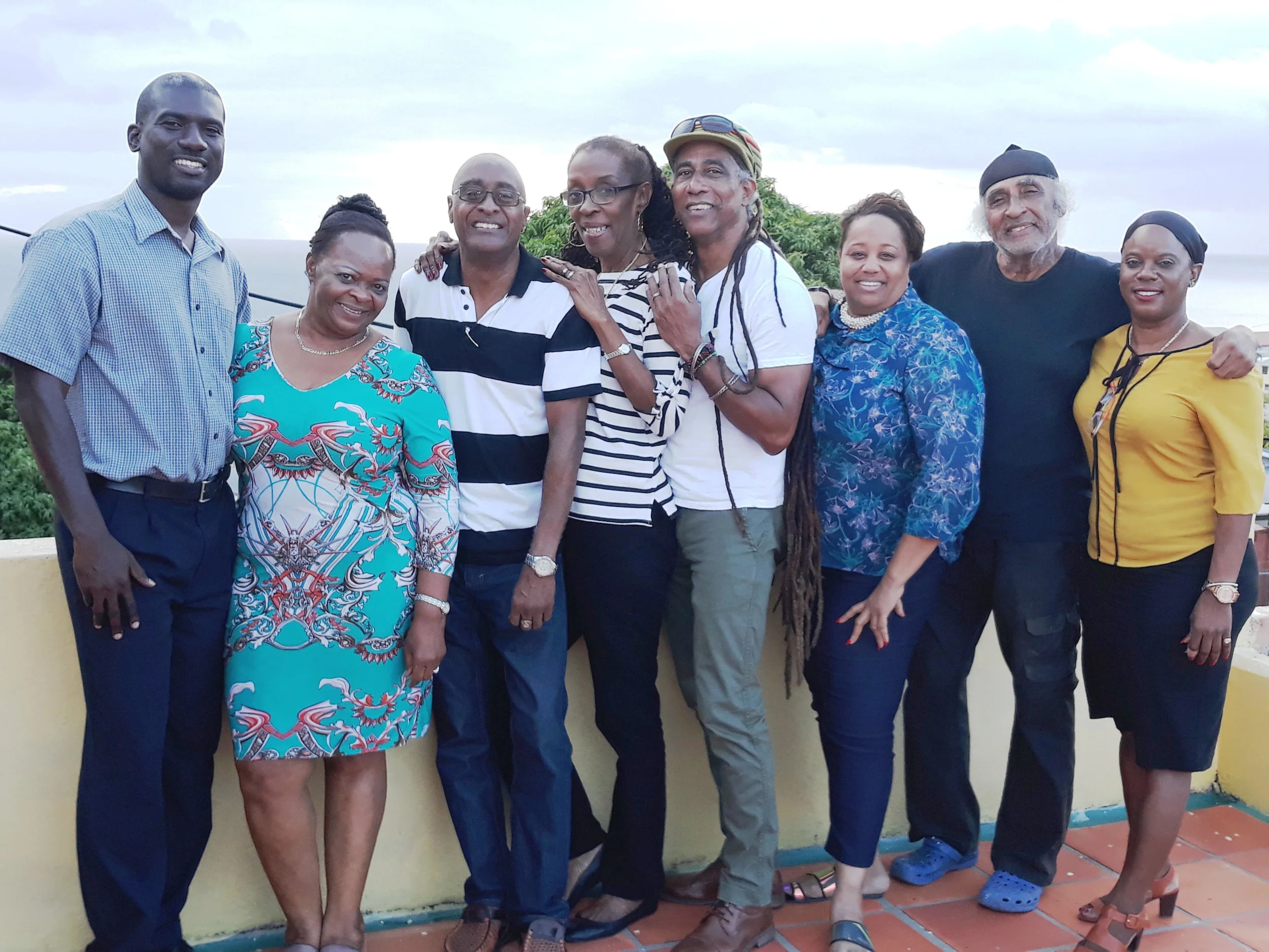 A close-knit family of tent managers and organisers (l tor) Tristan Layne the new Cultural Officer Music at the NCF, Eleanor Rice, Winston Alleyne, Merle Niles, Adisa 'Aja' Andwele the NCF Producer for Pic-O-De-Crop, Sharon Carew-White, Gilbert Roberts and Juliana Sealy.