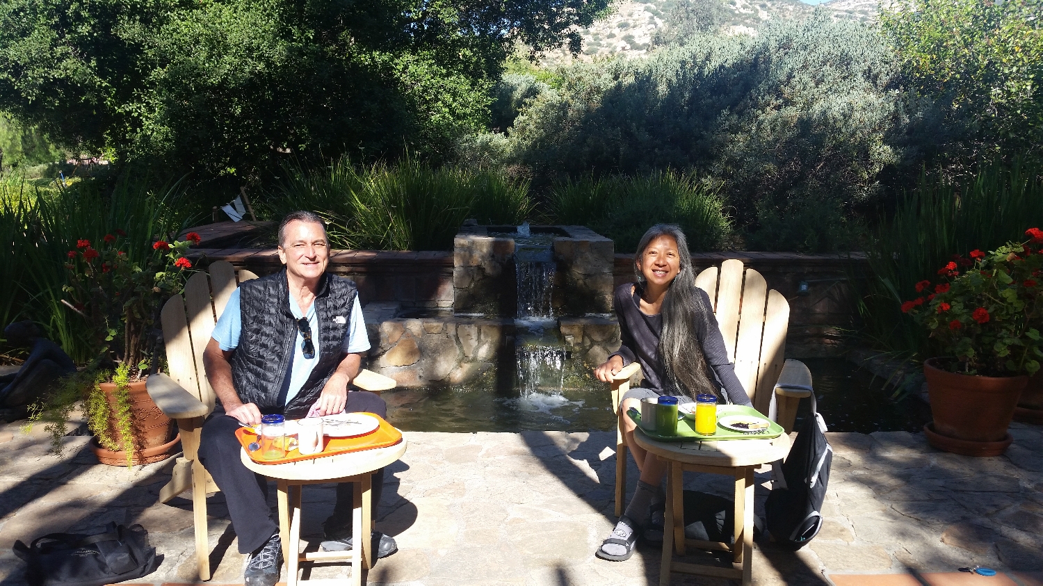 Beautiful organic breakfast on the patio