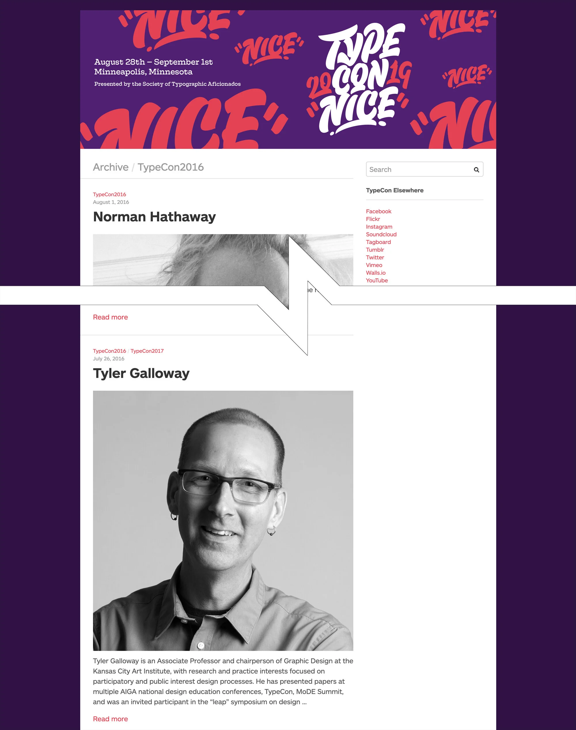 bio from the typecon archive, documenting my participation in the 2016 and 2017 conferences.