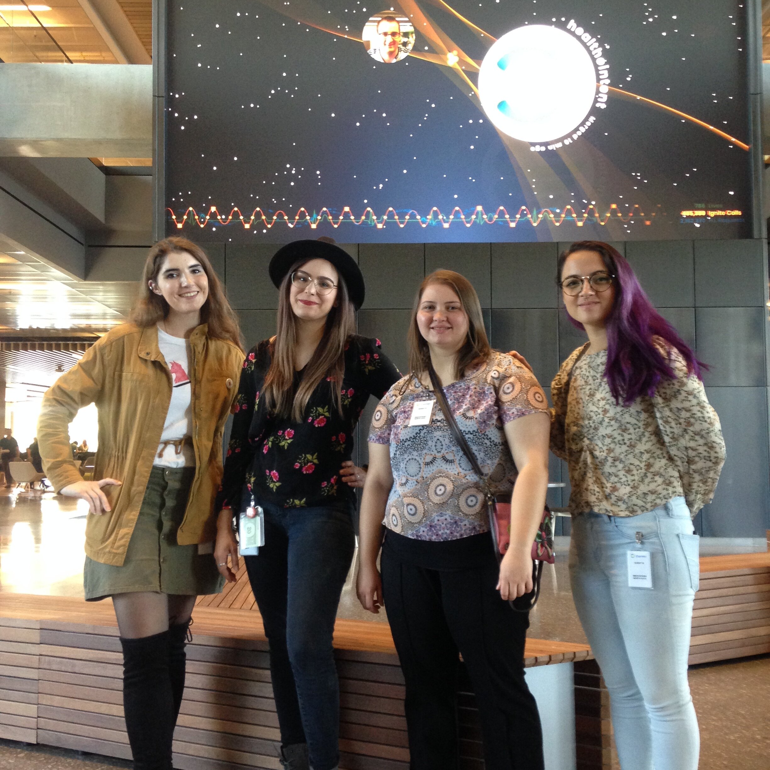 anna-therese fowler, cerner 2019 point of contact, with mentees jessica andreas, katie wynn, and rylie lawver.