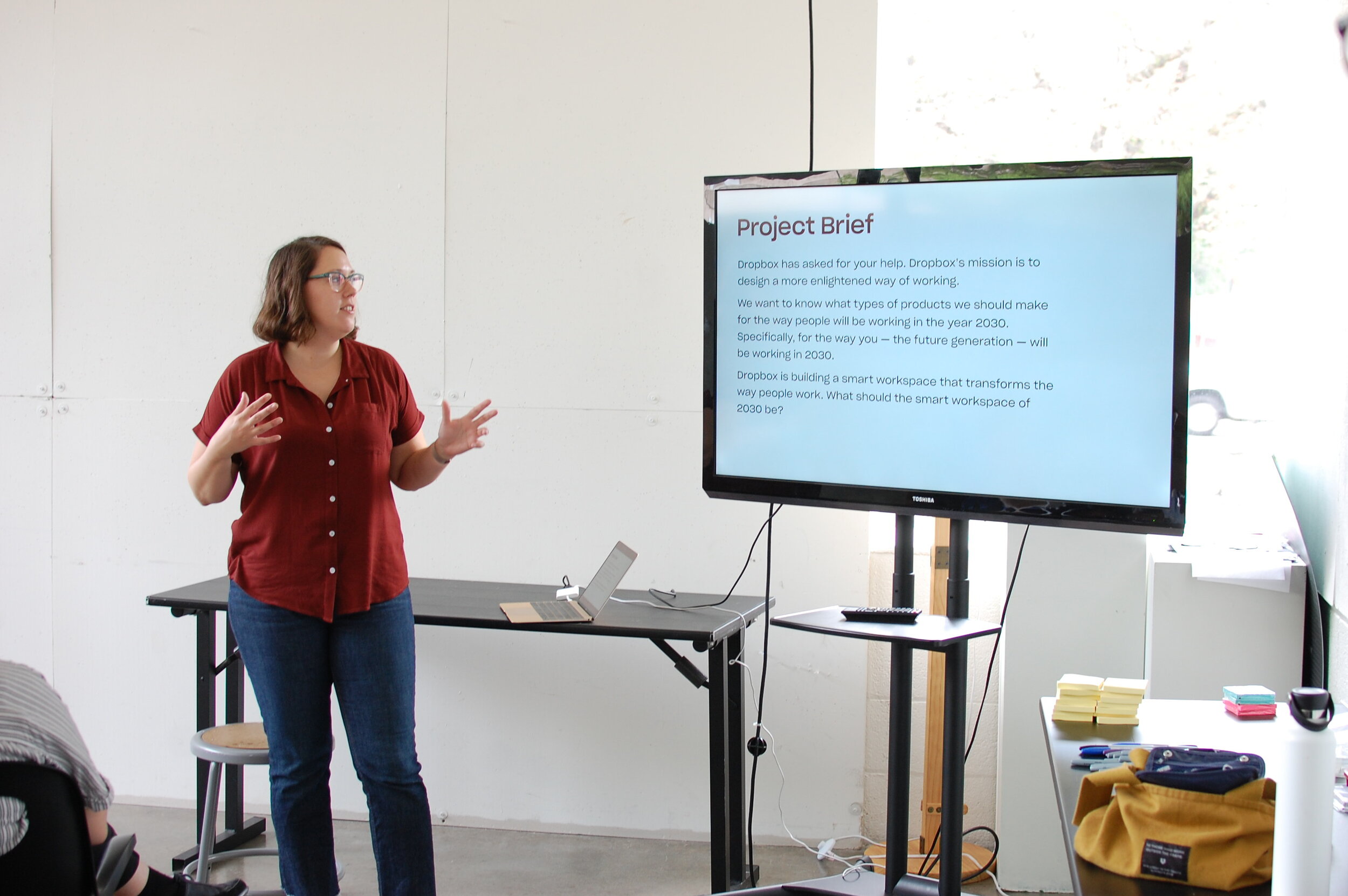 renda delivering the brief at the project kickoff, fall 2019