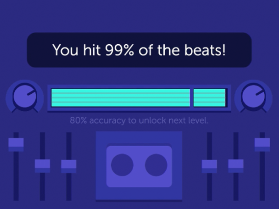 Results screen that rates your progression on a boombox.