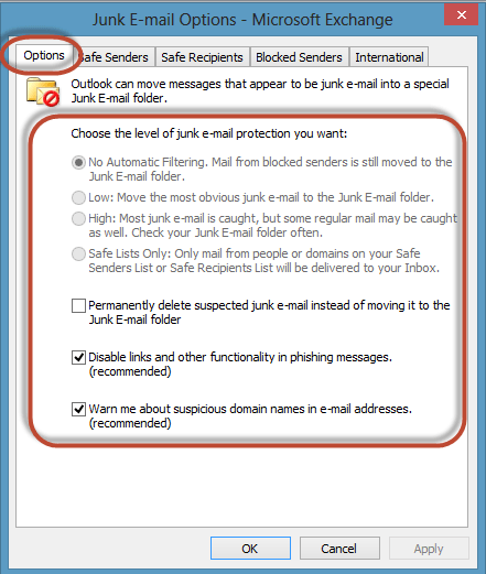 Outlook Junk Filter Image 3