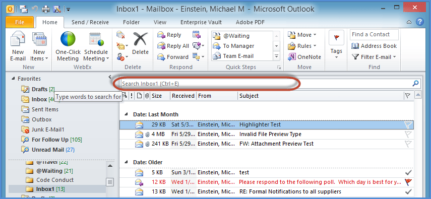 outlook search utility