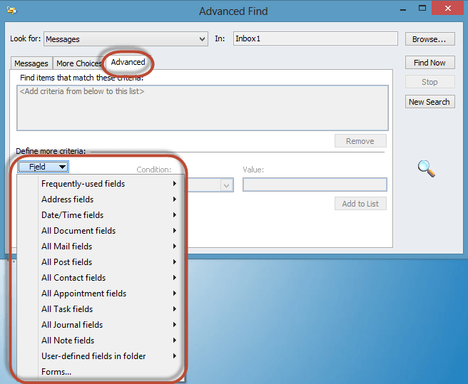 Outlook Advanced Find Screenshot8