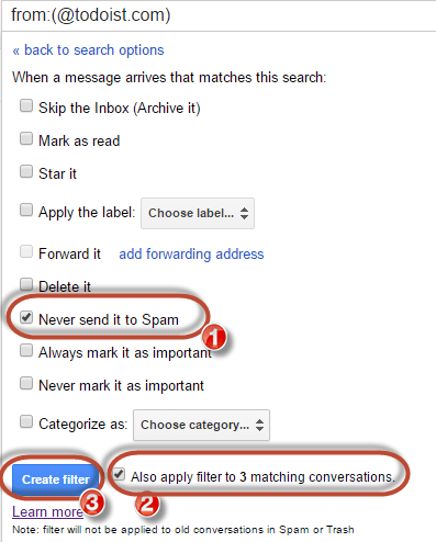 gmail whitelist never send to spam