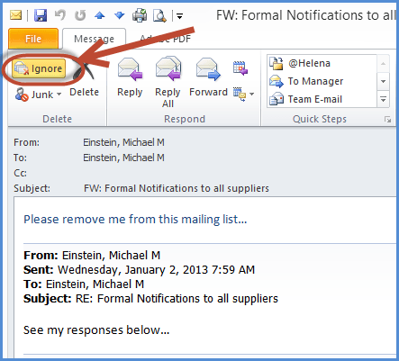 Microsoft outlook Ignore Conversation Undo