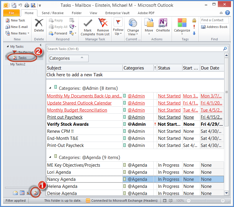 microsoft outlook tasks navigation