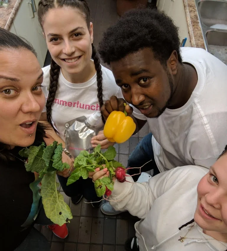 Joeie, Kiley, Celina and Hussein run the summerlunch+ program at Alex Park