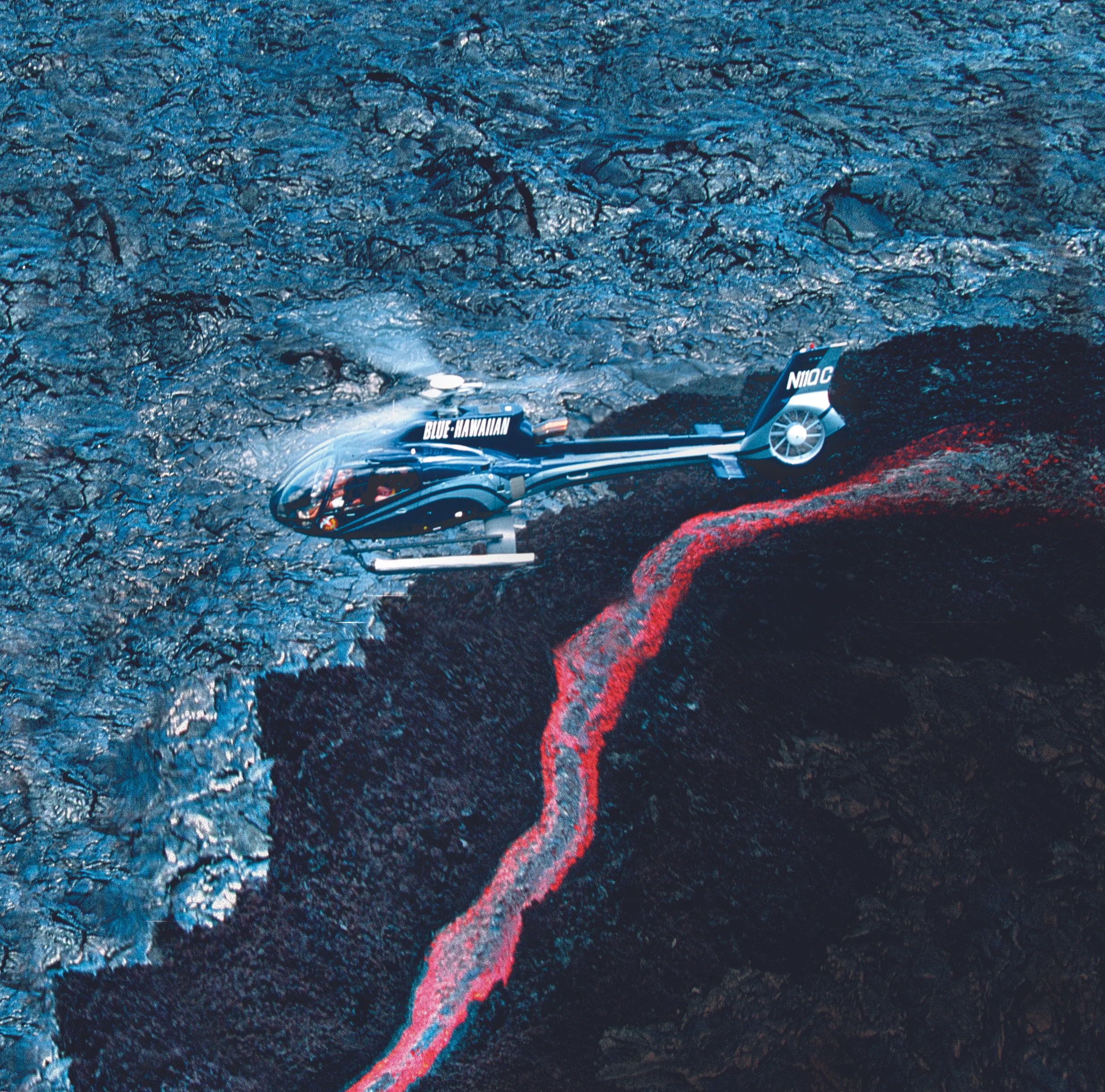 Blue Hawaiian Flies Over the Kilauea Volcano