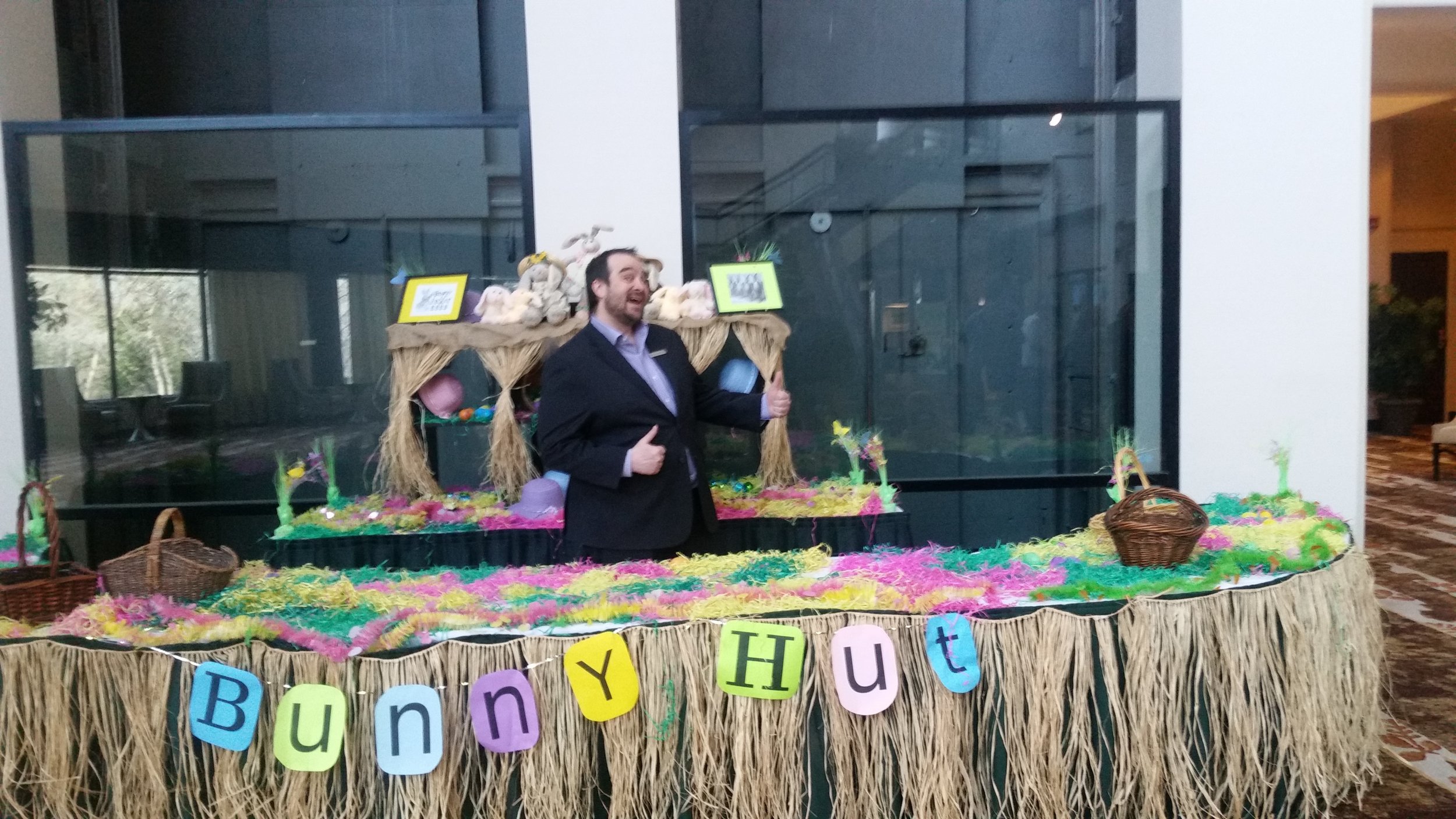Our Director of rooms David having fun behind the bunny hut.