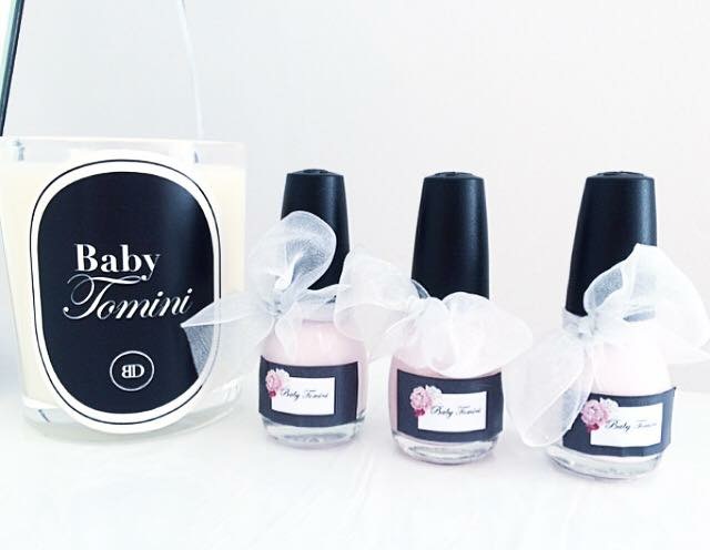 Baby Tomini Vanilla Soy Candle - Kayla Bombadier Baby Tomini Nail Polishes - DIY, Nail Polish was from Kmart, Ribbon from Spotlight and I made the stickers via Word
