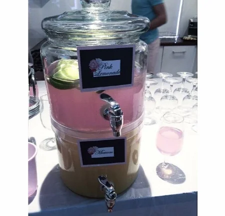 Drink Dispensers - Kmart Labels - DIY via Word Drinks - Pink Lemonade and Mimosa