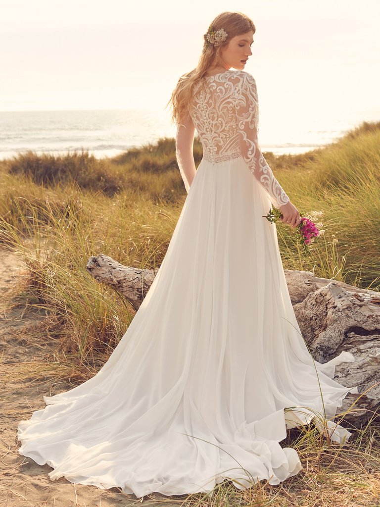 Lorraine Dawn, Illusion lace long sleeve chiffon wedding dress at Eden Bridal Belfast