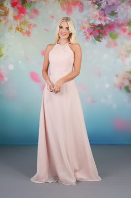 7684 A gorgeous halterneck bridesmaid dress with a soft chiffon A-line skirt, and satin neckline with twisted chiffon detail. Finished with an elegant satin waistband. at eden bridal belfast 2.jpg