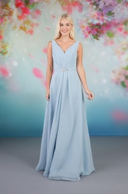 7668 A gorgeous A-line bridesmaid dress with hidden pockets. The beautiful V-neckline leads to a softly pleated chiffon skirt with delicate beading at the waist. at eden bridal belfast.jpg
