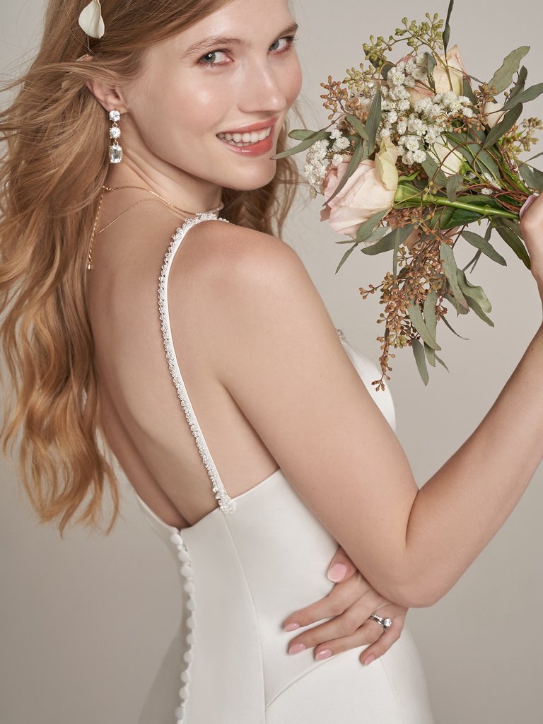 Simple elegant fit-and-flare bridal dress with vintage vibes-AT-EDEN-BRIDAL-BELFAST