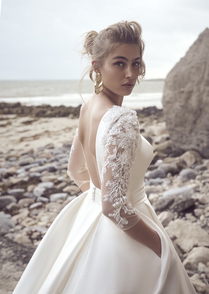 Magdalena Regal-inspired beaded bridal dress with a square back By Sottero and Midgley at eden bridal belfast