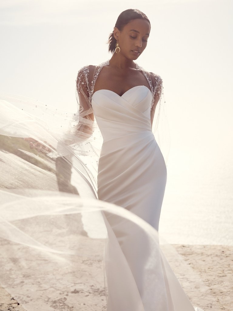 Clover Classic satin wedding dress with a sweetheart neckline By Rebecca Ingram-at-eden-bridal-belfast
