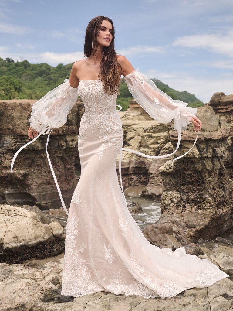 Fit-And-Flare Lace Corset Wedding Dress With A Scoop Neckline And Floral Details AT EDEN BRIDAL BELFAST