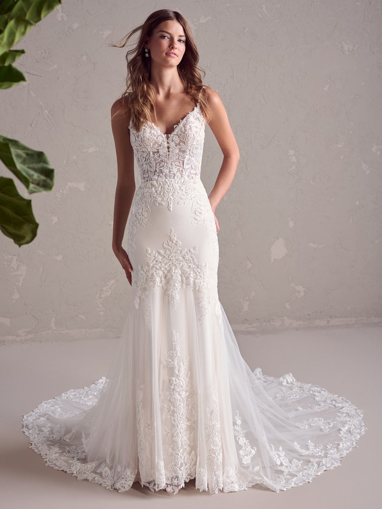 Sexy And Romantic Mermaid Wedding Dress With A Deep V-Neckline And Illusion Bodice AT EDEN BRIDAL BELFAST