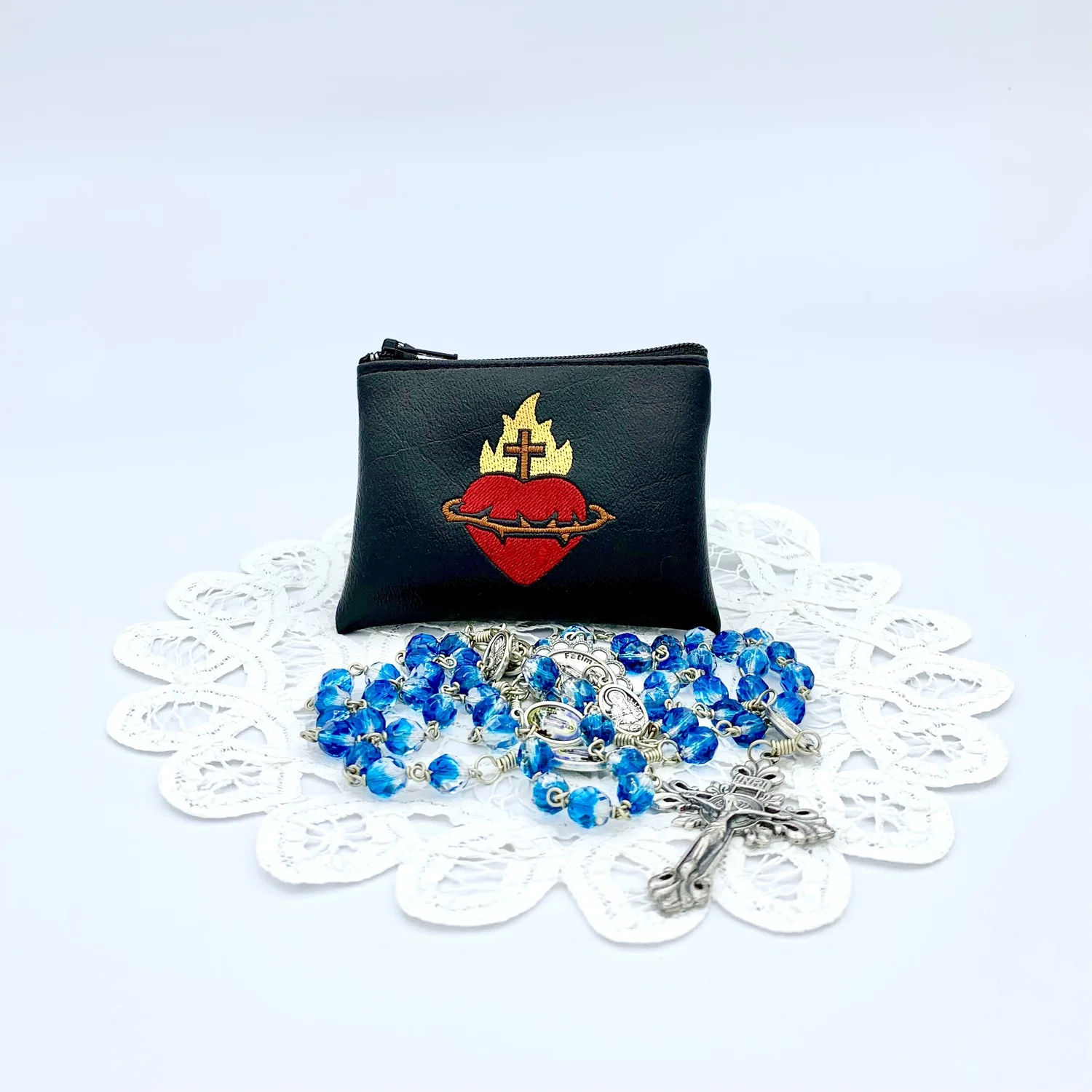 Sacred Heart Rosary Pouch, 4 Colors — Custom Missal & Breviary Covers