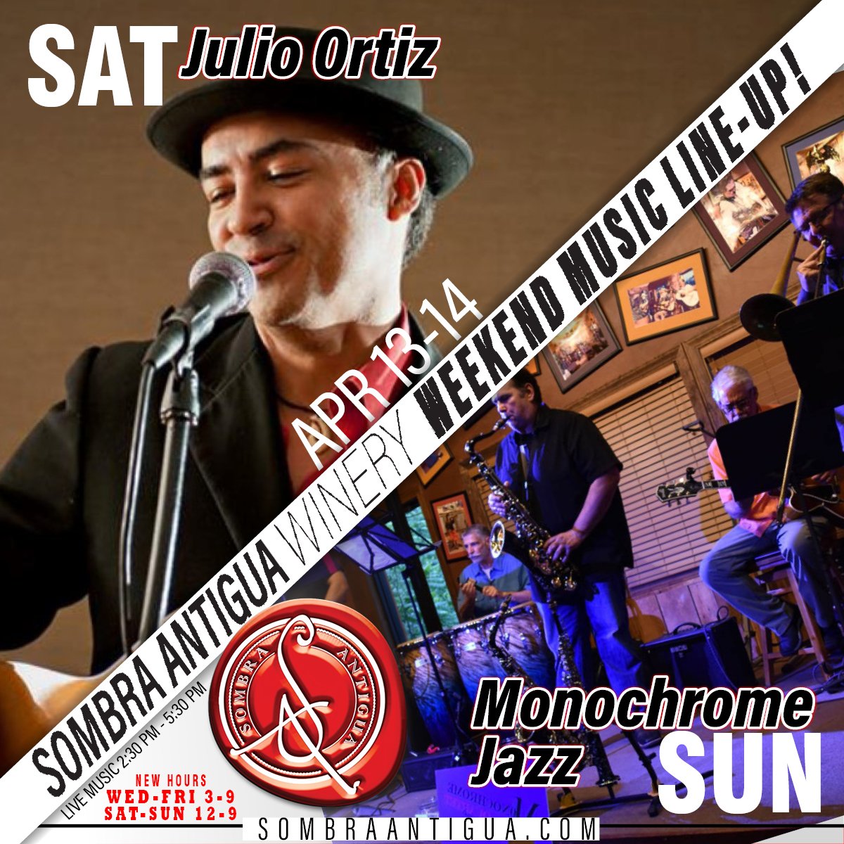 Get ready for a fun-filled weekend! On Saturday, we're excited to present Julio Ortiz and his captivating rhythms. Then, on Sunday, the smooth sounds of Monochrome Jazz will create a relaxing atmosphere. Don't miss out!