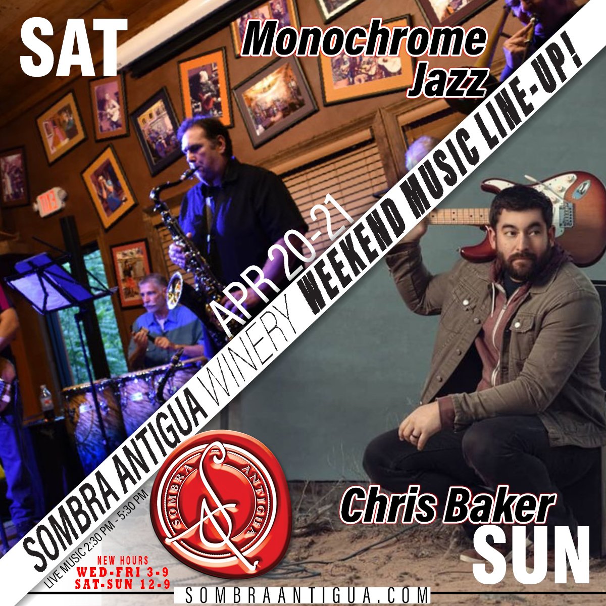 Exciting news! This weekend is filled with amazing music. On Saturday, we're showcasing the mesmerizing sounds of Monochrome Jazz, followed by the talented Chris Baker on Sunday. It's going to be a sensational weekend full of rhythm and harmony!