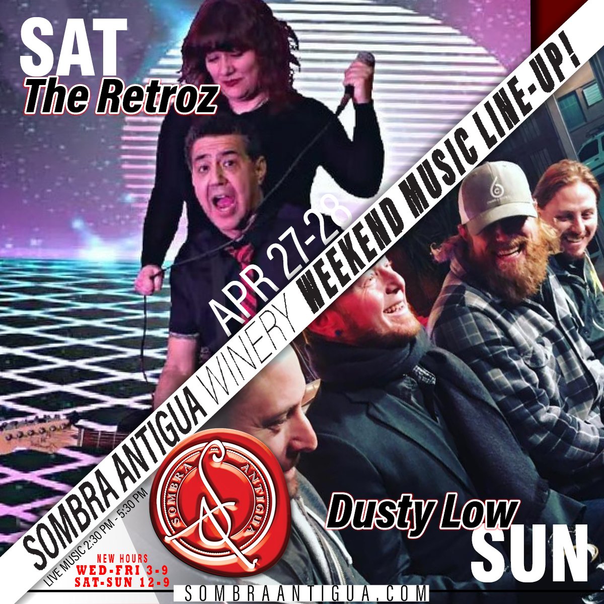 We're excited to tell you that The Retroz will be lighting up our stage this Saturday, followed by Dusty Low who will be creating a musical magic on Sunday! We hope to see you there for a weekend filled with great music!