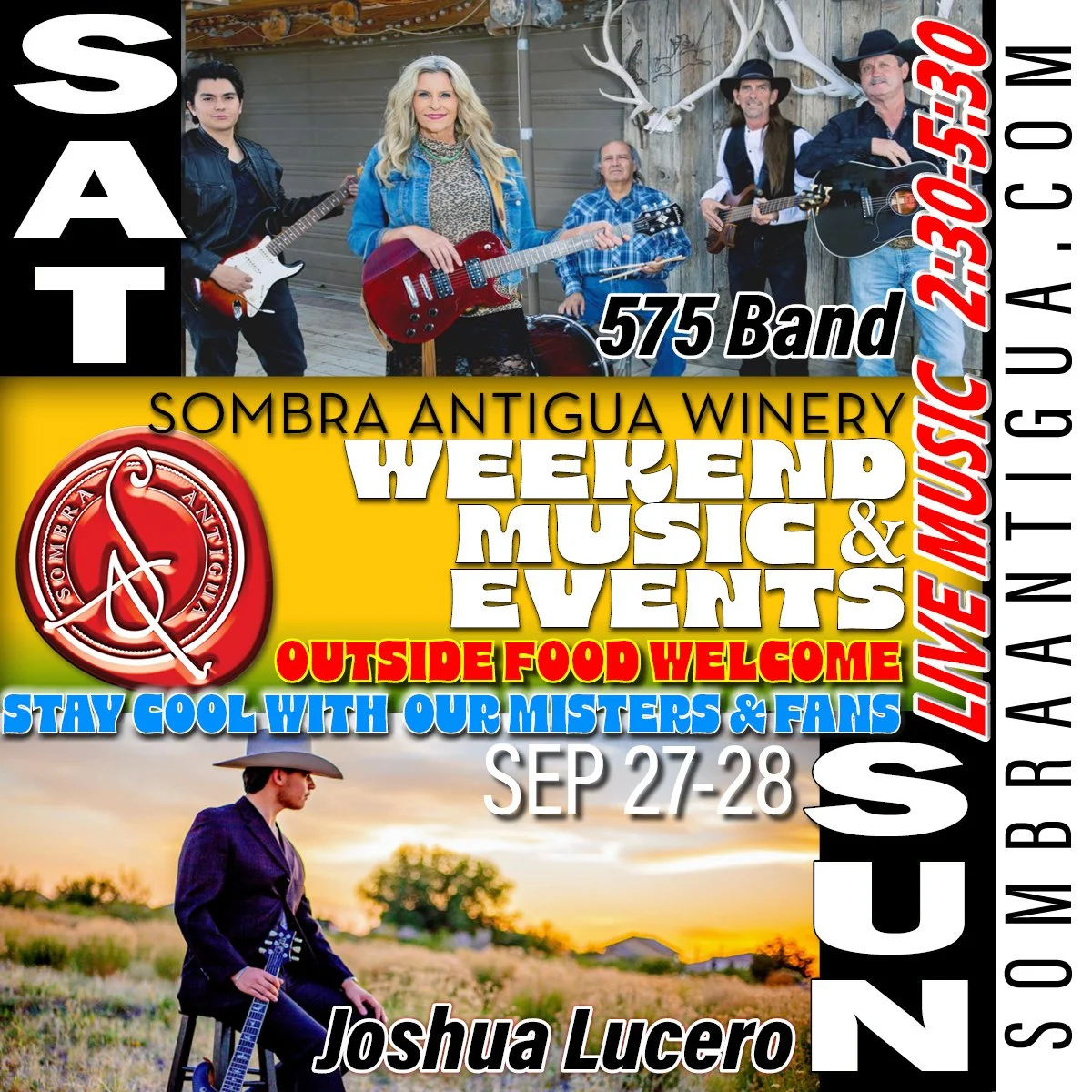 Join us this weekend for a great time! Catch 575 Band on Saturday and enjoy Joshua Lucero on Sunday. We can't wait to see you there!
