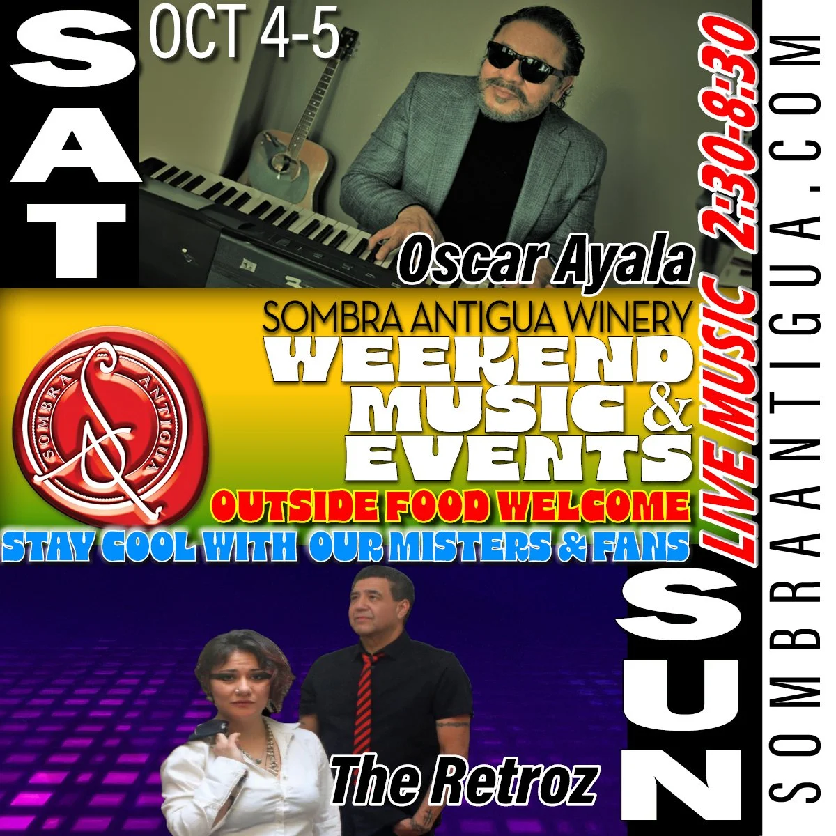 Join us this weekend for a great time with Oscar Ayala on Saturday and The Retroz on Sunday!