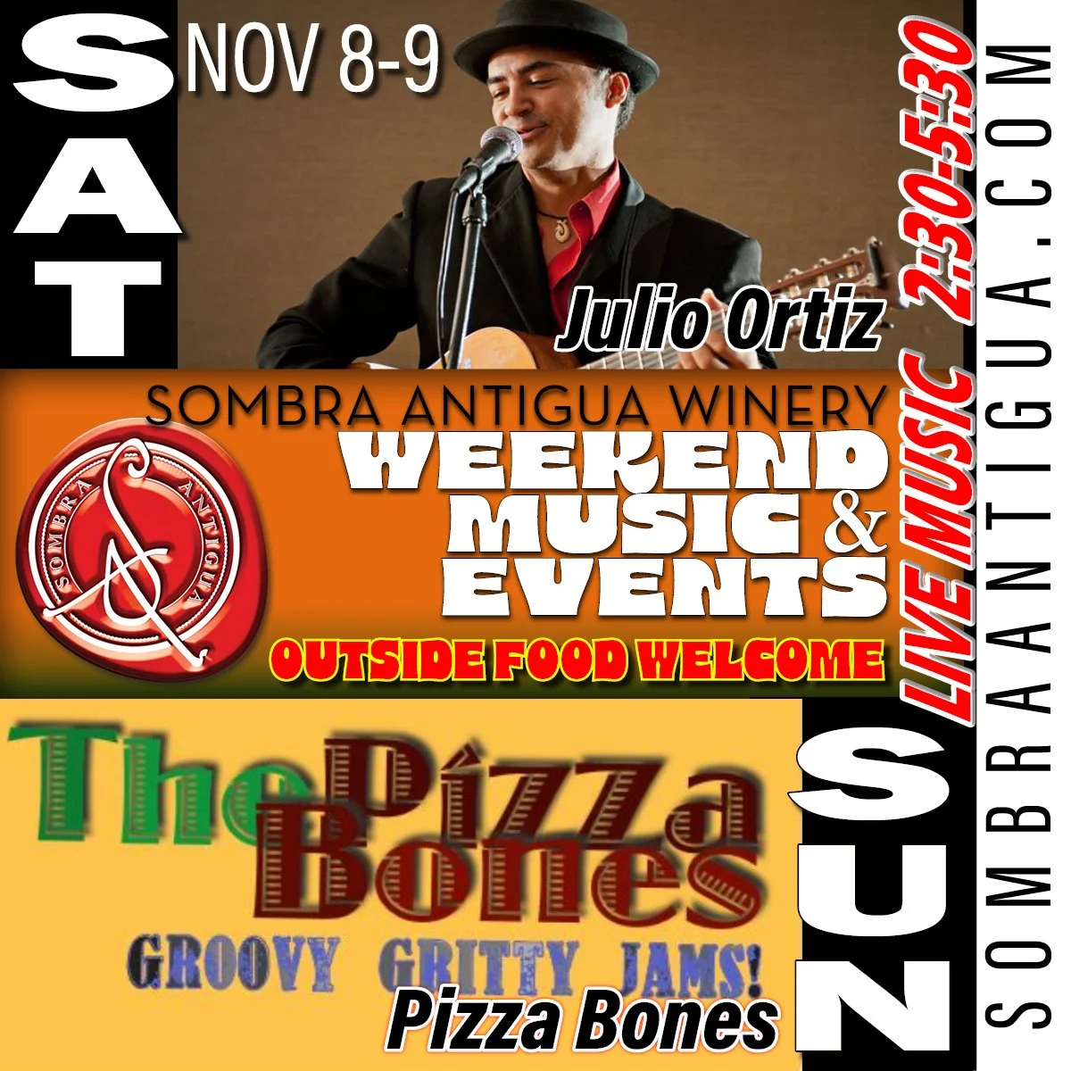 Get ready to party! Julio Ortiz rocks Saturday, and Pizza Bones brings the flavor on Sunday. This weekend's line-up is too good to miss!