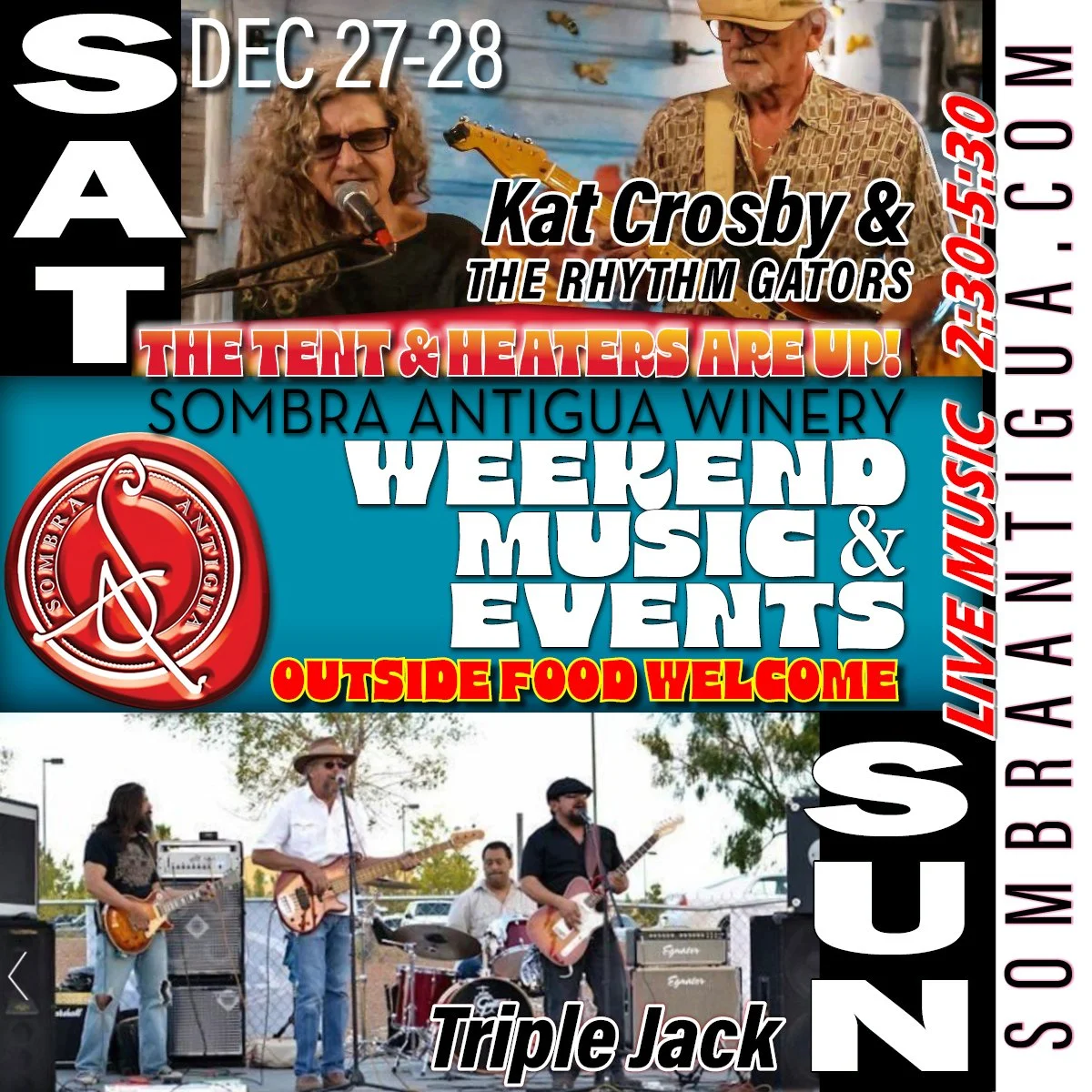 Don't miss out this weekend! Catch Kat Crosby &amp; the Rhythm Gators on Saturday and Triple Jack on Sunday. Get ready for an epic musical experience!