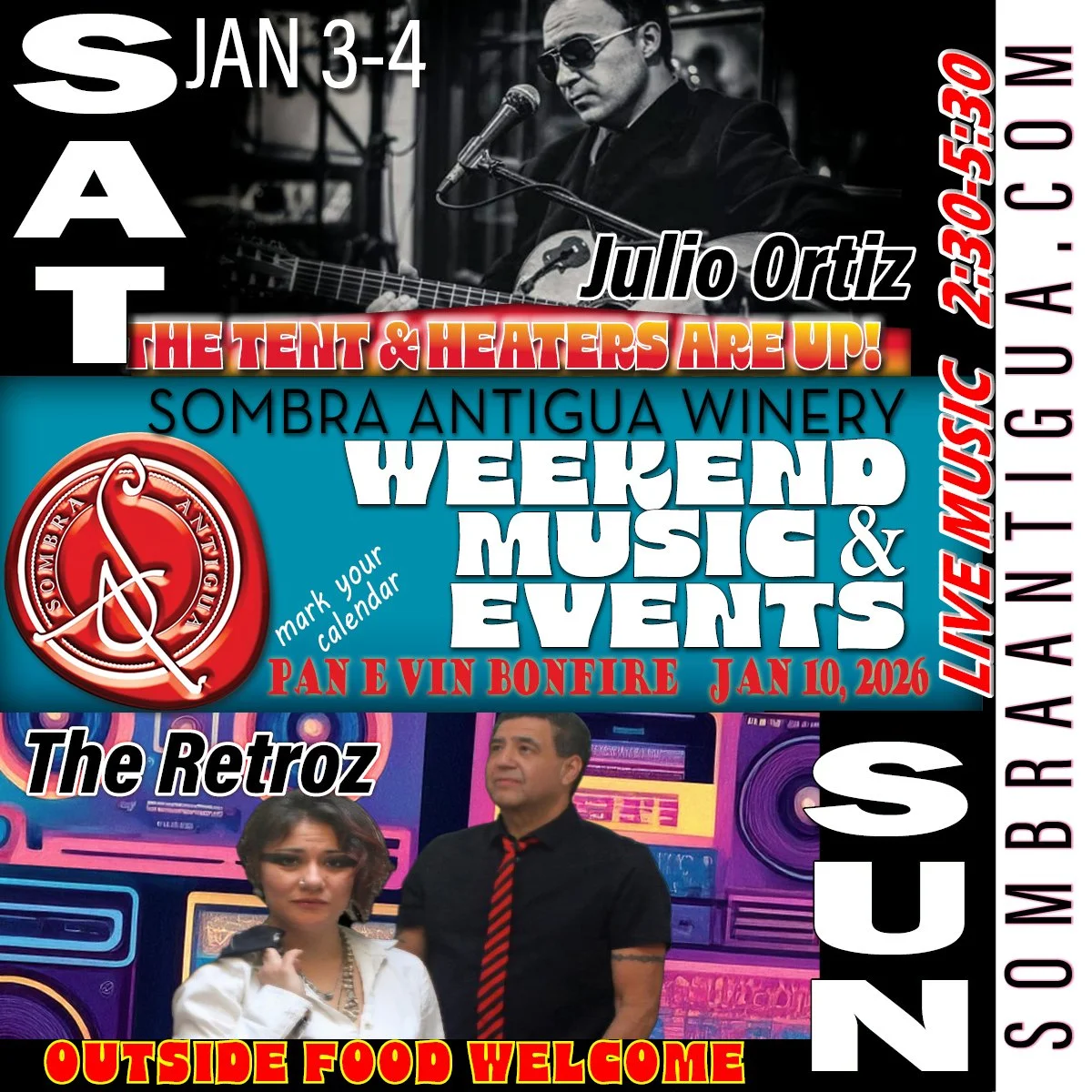 HAPPY NEW YEARS!!!
Get ready to groove this weekend with Julio Ortiz on Saturday and The Retroz on Sunday! It's a musical bash you won't want to miss!