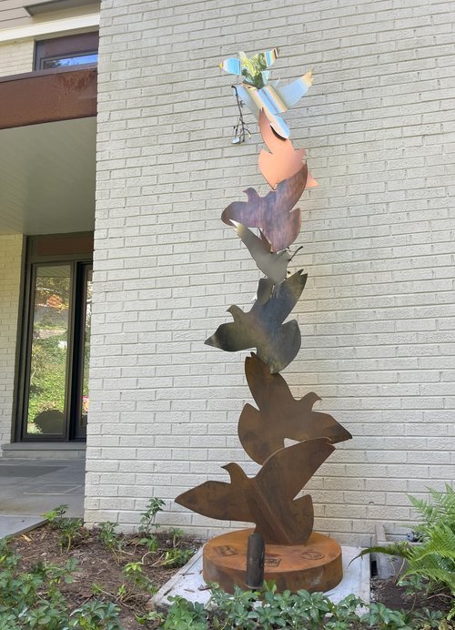 Multiple Material Dove Sculpture - Coreten, Steel, Brass, Stainless Steel