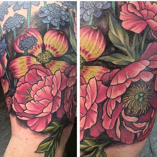 Floral tattoo by Jen Stewart
