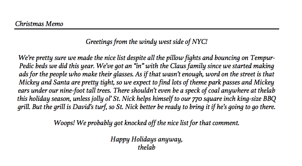 Christmas Memo from thelab