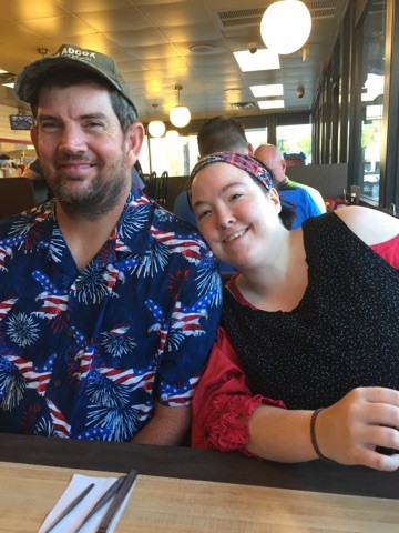 Jeffery with Kari, another program participant in the Thorntons' home.