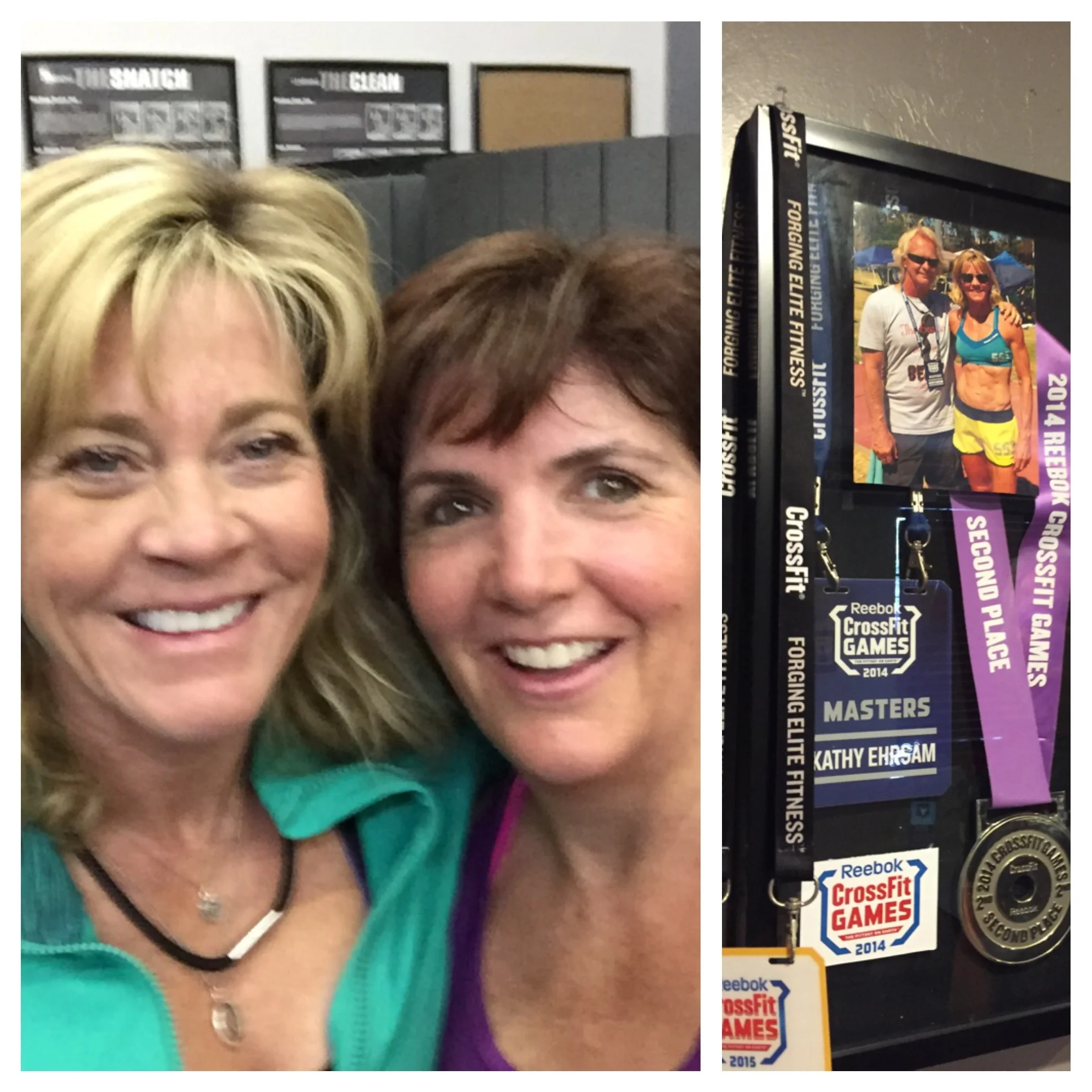 Patty's first Open WOD as a 55+ masters competitor and she did it at the home gym of the 2014 55+ masters 2nd place games finisher. Not too shabby!