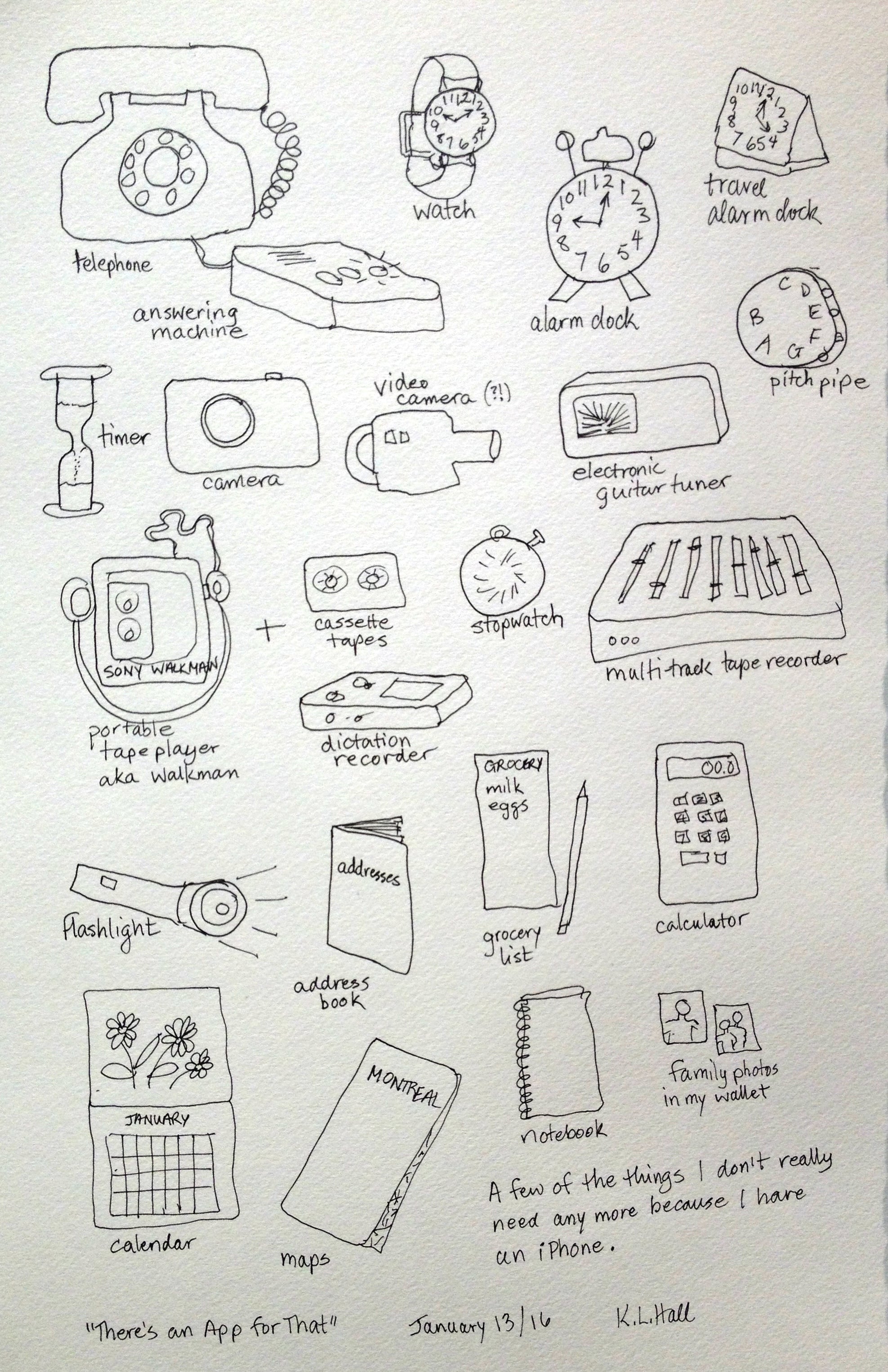 "There's an App for That" Art journal, ink, 9 x 12"