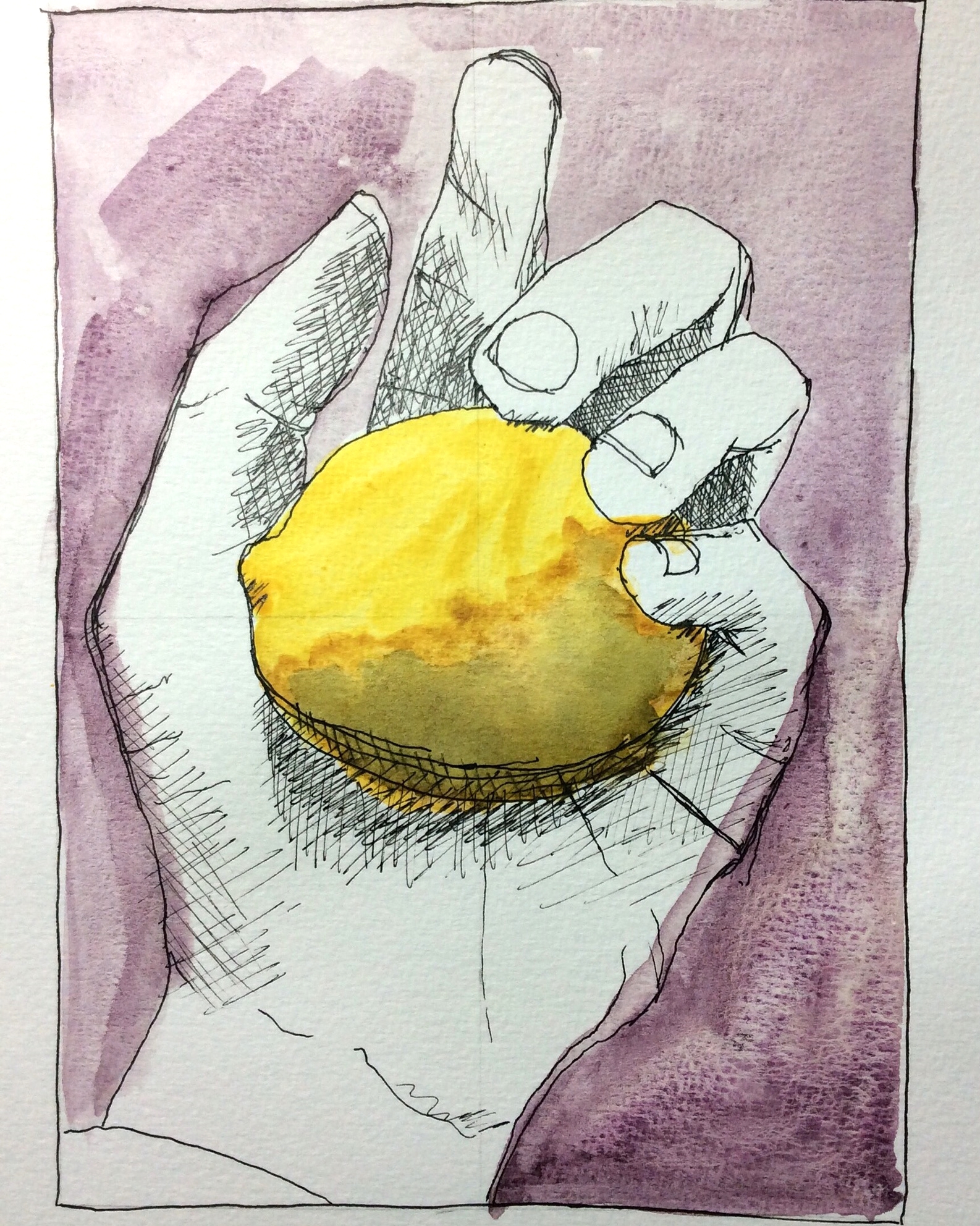 "Lemon" Art journal, ink and watercolour.