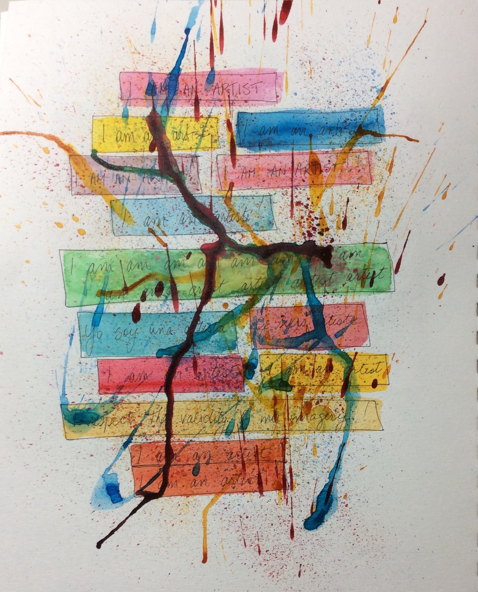 "Affirmations" Art journal, ink and watercolour