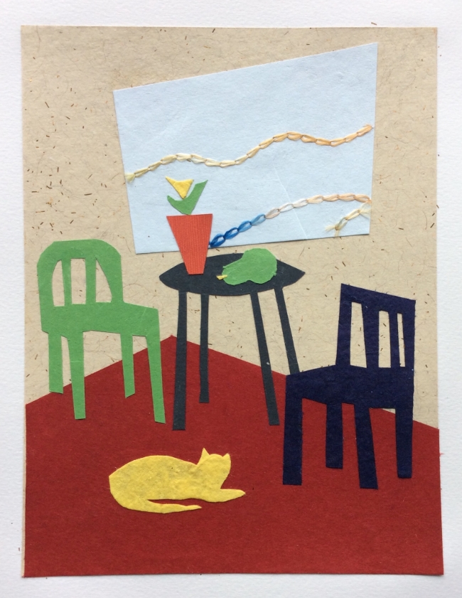 "Yellow Cat" Art journal, cut paper collage
