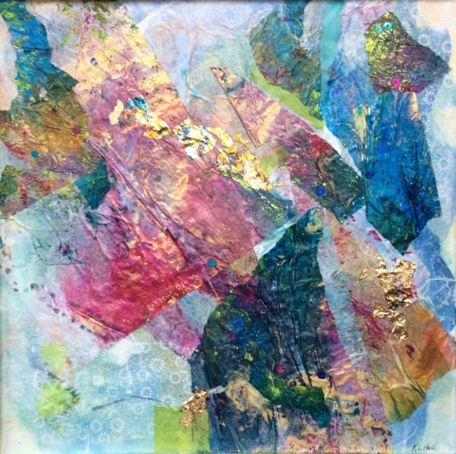 Title TBD. Mixed media/collage, 12 x 12"