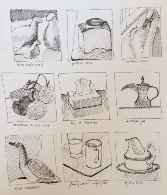 Scavenger hunt at Trenton, art journal, ink