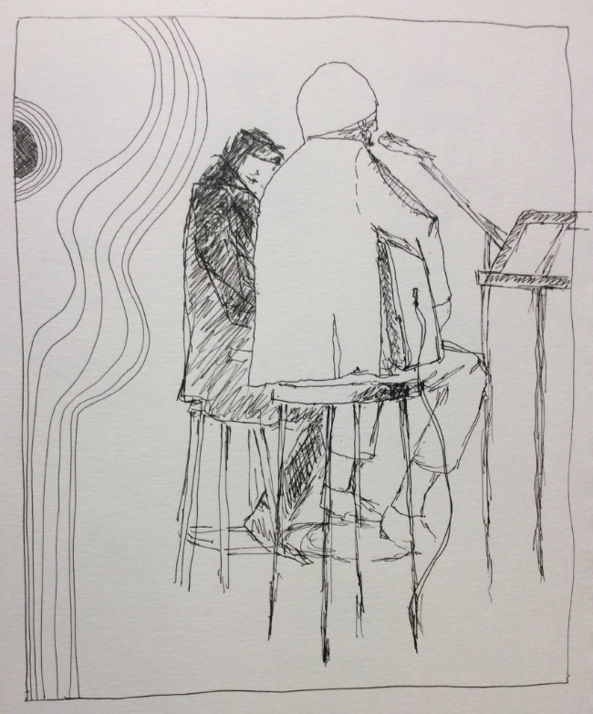 "David Barrett and Mark Holmes at The Orbit Room" Art journal, ink