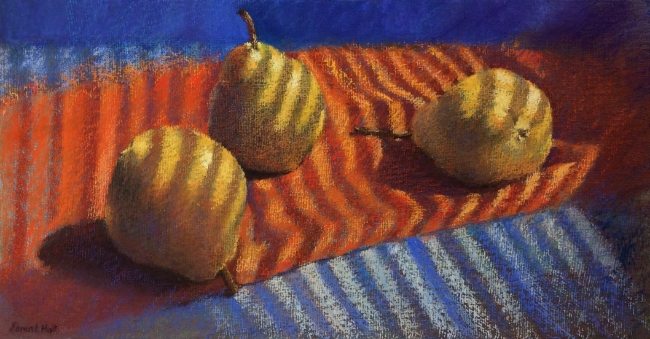 Title TBD. Pastel on cheesecloth on watercolour paper, 12 x 23".