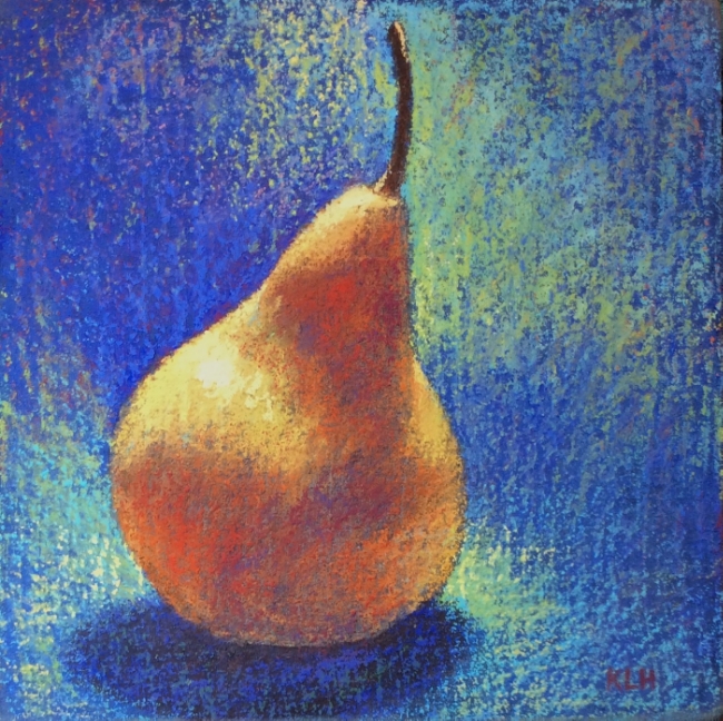 "Pear 45" Pastel on fabric, 8x8"
