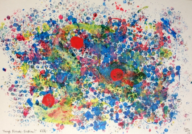 "Enough Already -- Bedtime!" Art journal, acrylics